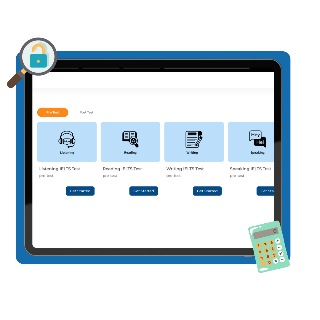 Simulasi tes dibuat semirip mungkin dengan IELTS Official Test melalui pre-test & post-test