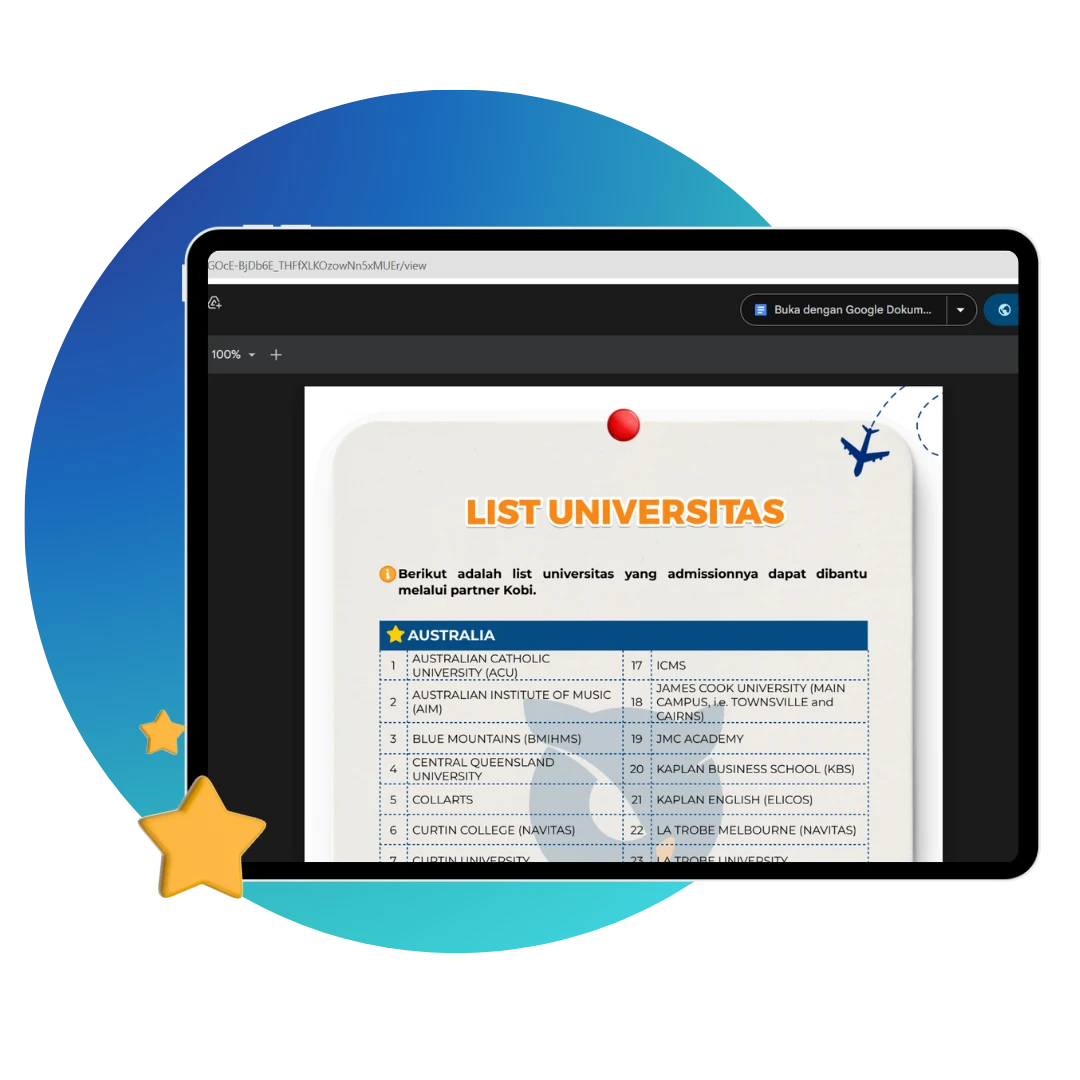Pendampingan pendaftaran kampus, termasuk <b>review aplikasi</b> dan <b>dokumen sesuai ketentuan,</b> hingga pendampingan pembuatan <b>visa</b> setelah LoA diterbitkan.